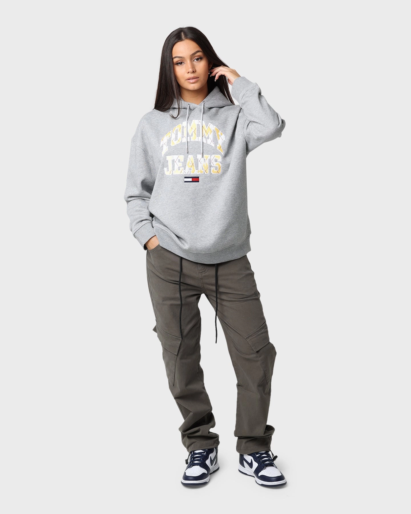 Flexible Layer Fashion Finish Tommy Jeans Oversized College Argyle Hoodie Grey Heather
