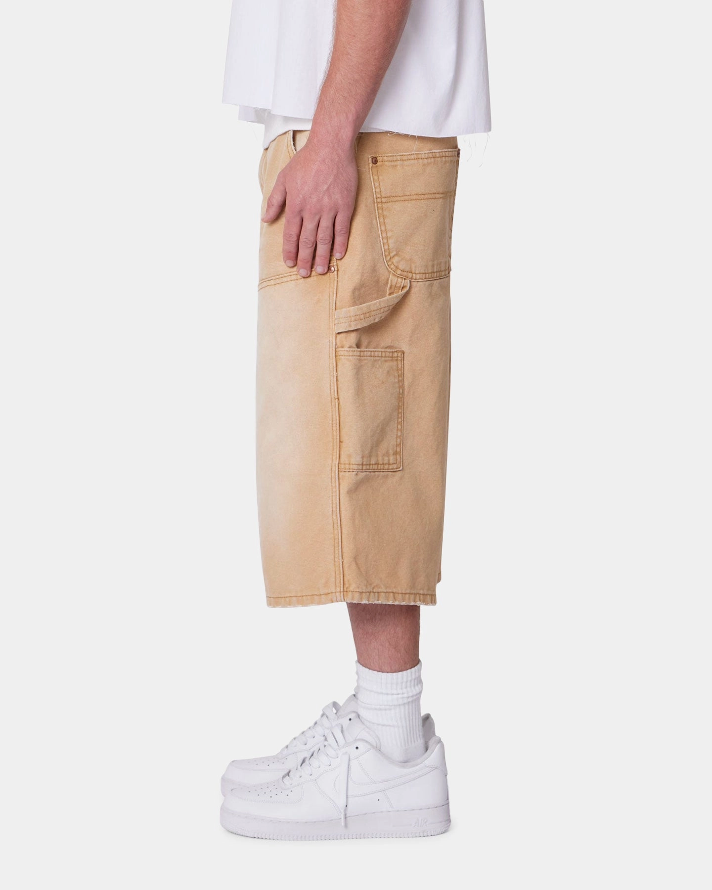 MNML Ultra Baggy Carpenter Shorts Washed Tan Chic Design spandex blend