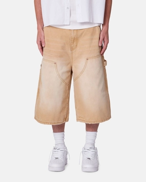 MNML Ultra Baggy Carpenter Shorts Washed Tan Cargo shorts Eco Certified Dye