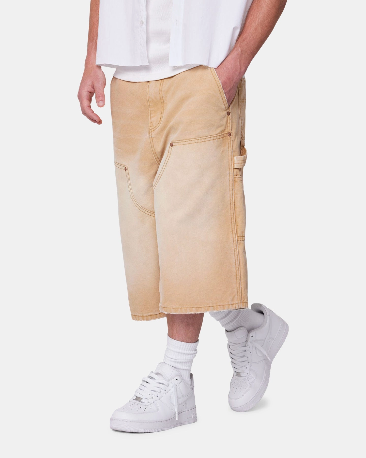 Perfect Comfort Comfortable Waistband MNML Ultra Baggy Carpenter Shorts Washed Tan