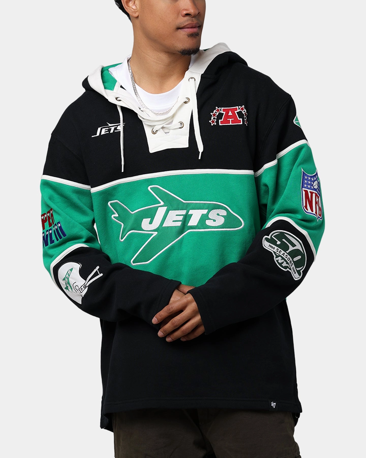 Possibility 47 Brand New York Jets Super Bowl Gridiron Lacer Hoodie Jet Black