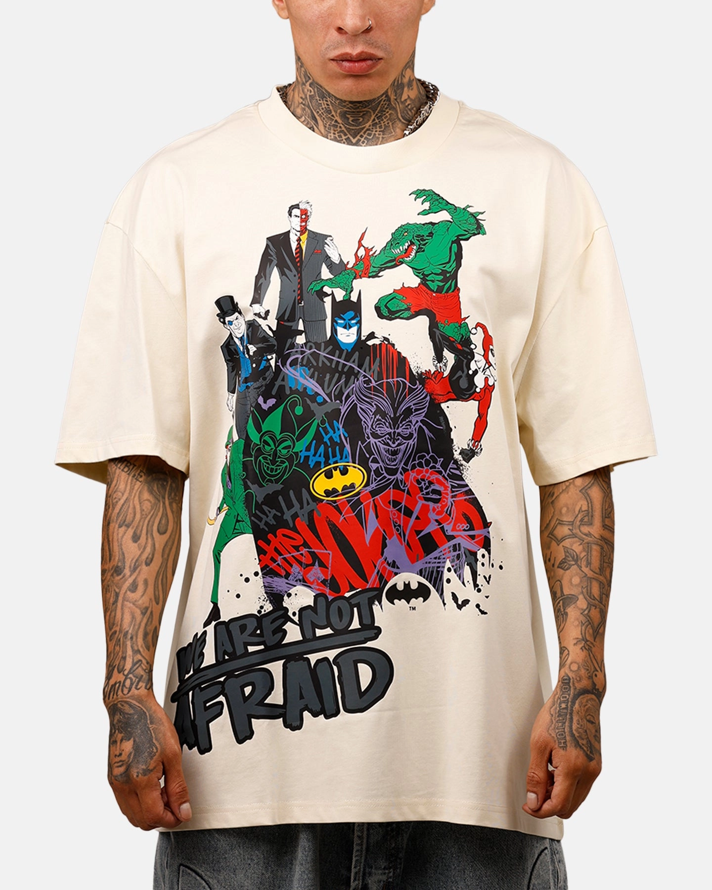 Evergreen Freeze Max DC Batman We Are Not Afraid 'Troublemakers' T-Shirt Eggshell