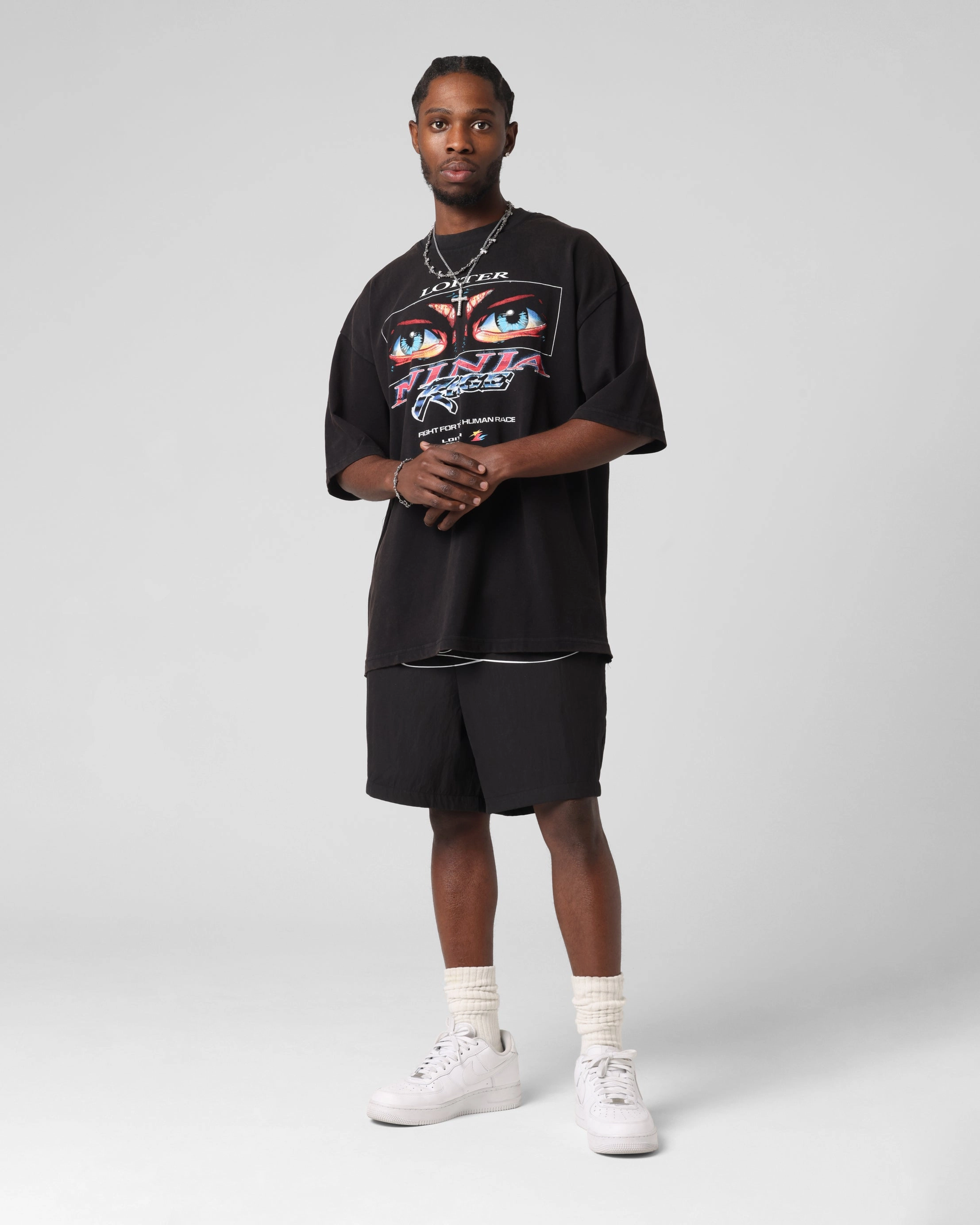 Loiter Script Walk Shorts Black Vintage Look