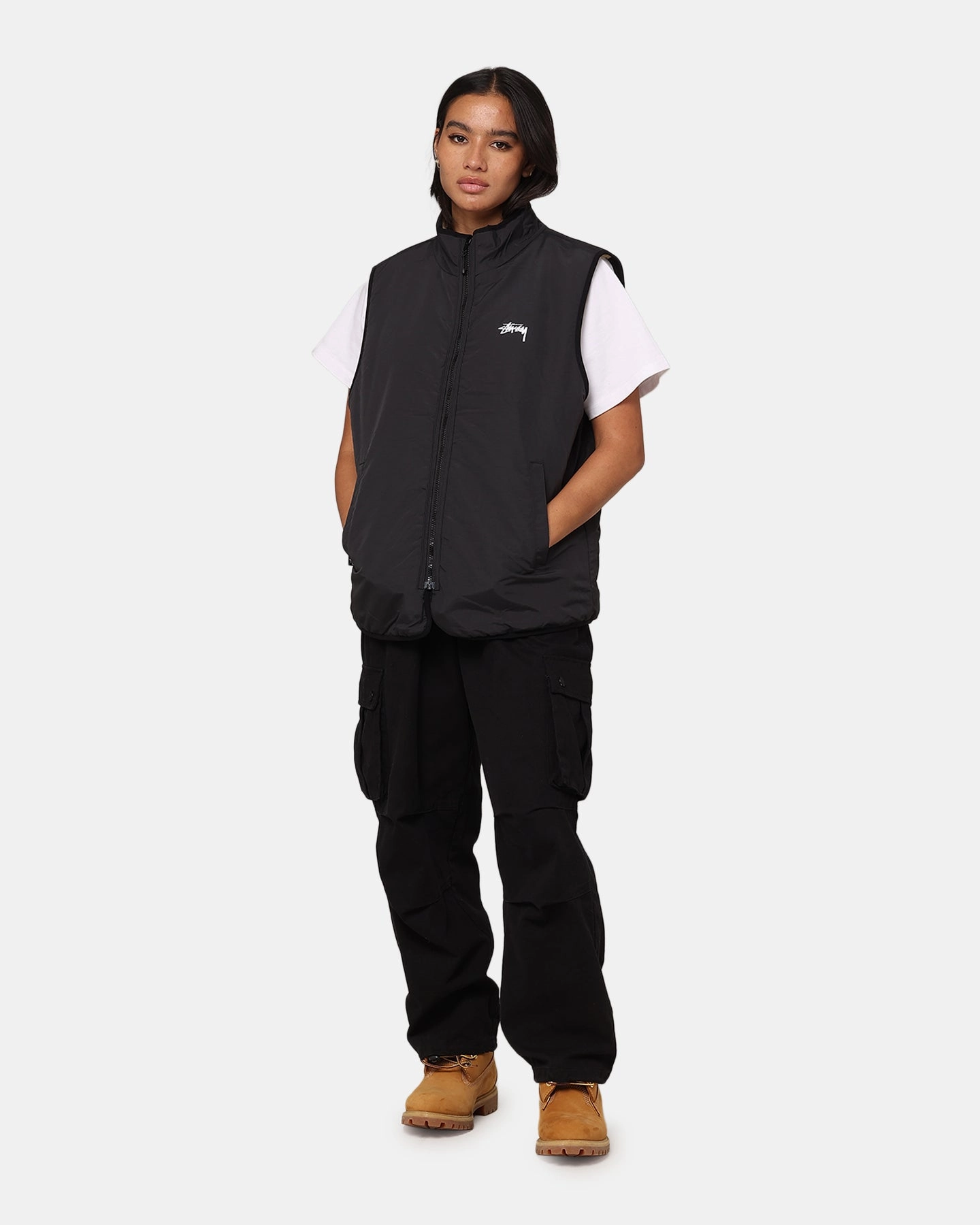 Full length St??ssy 8 Ball Sherpa Reversible Vest Tan