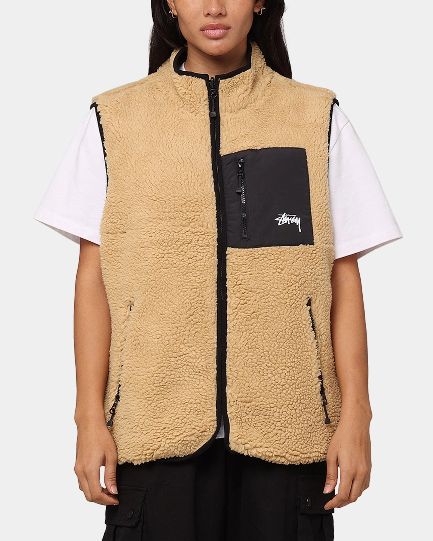 Rain Blocker St??ssy 8 Ball Sherpa Reversible Vest Tan