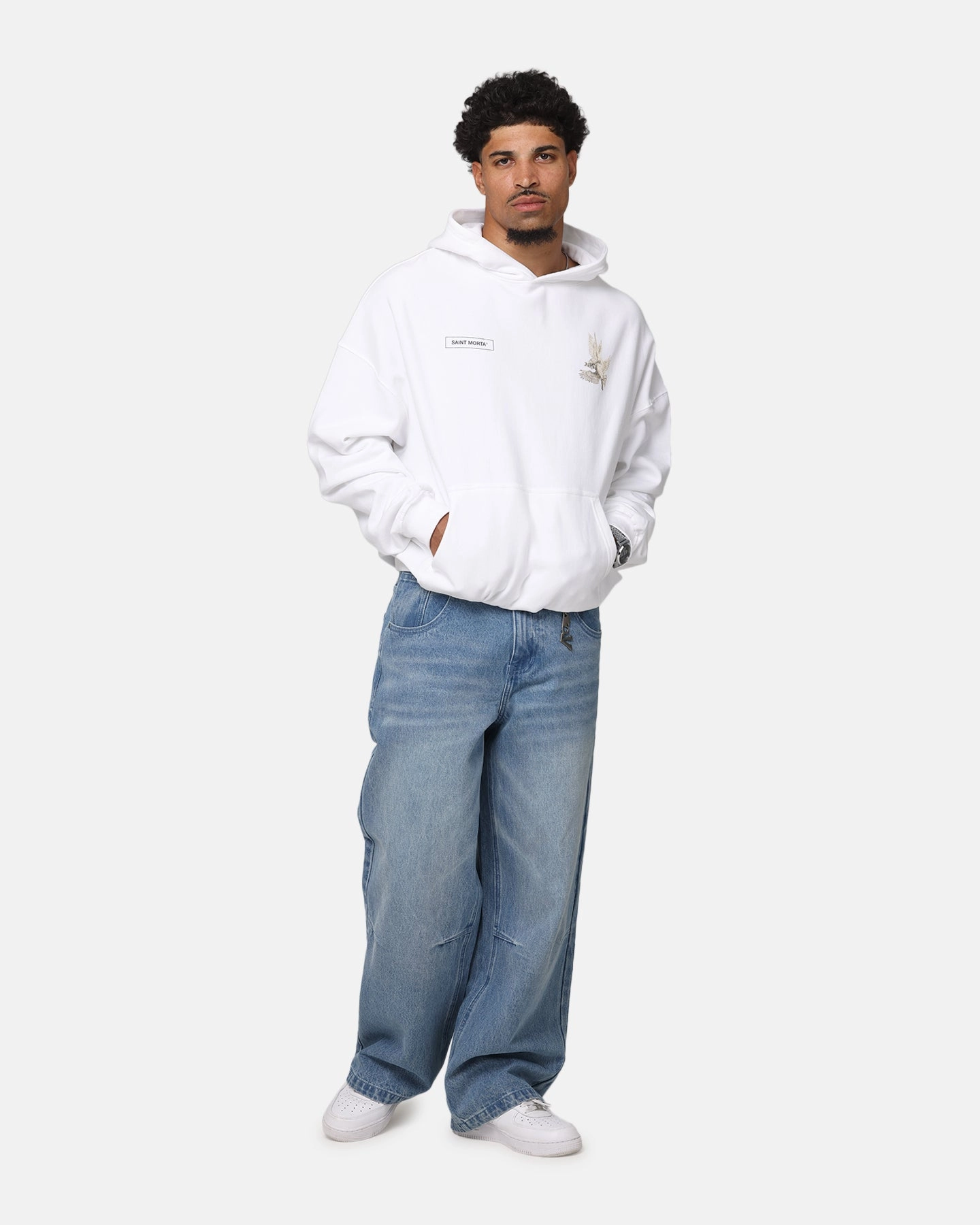 Saint Morta Doves Vintage Hoodie White Lightweight Packable Build Office