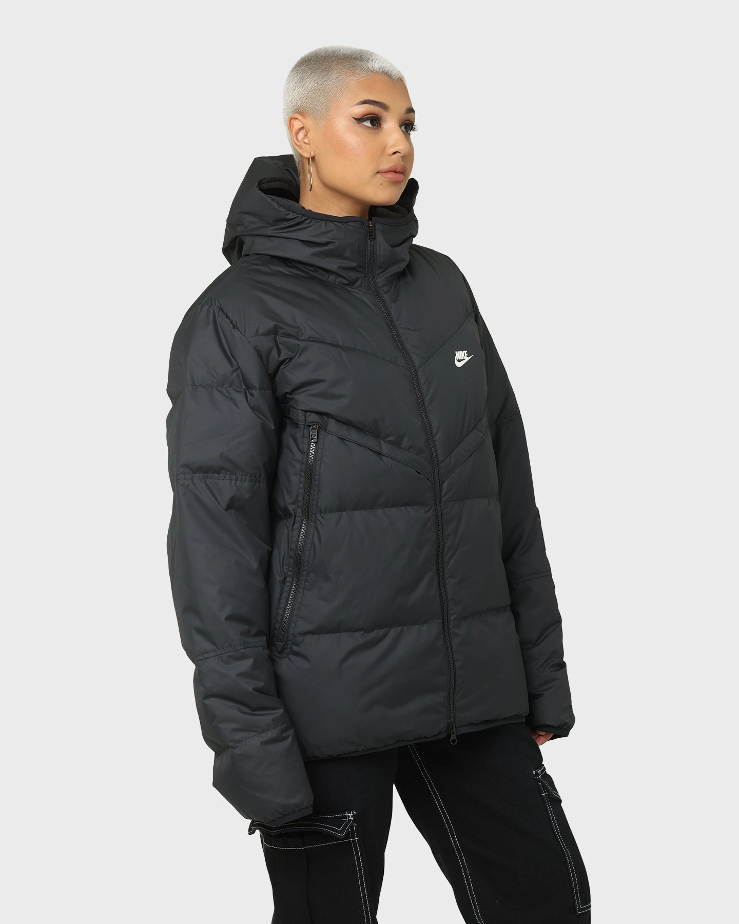 Heavyweight Everyday Use Nike Hooded Puffer Jacket Black