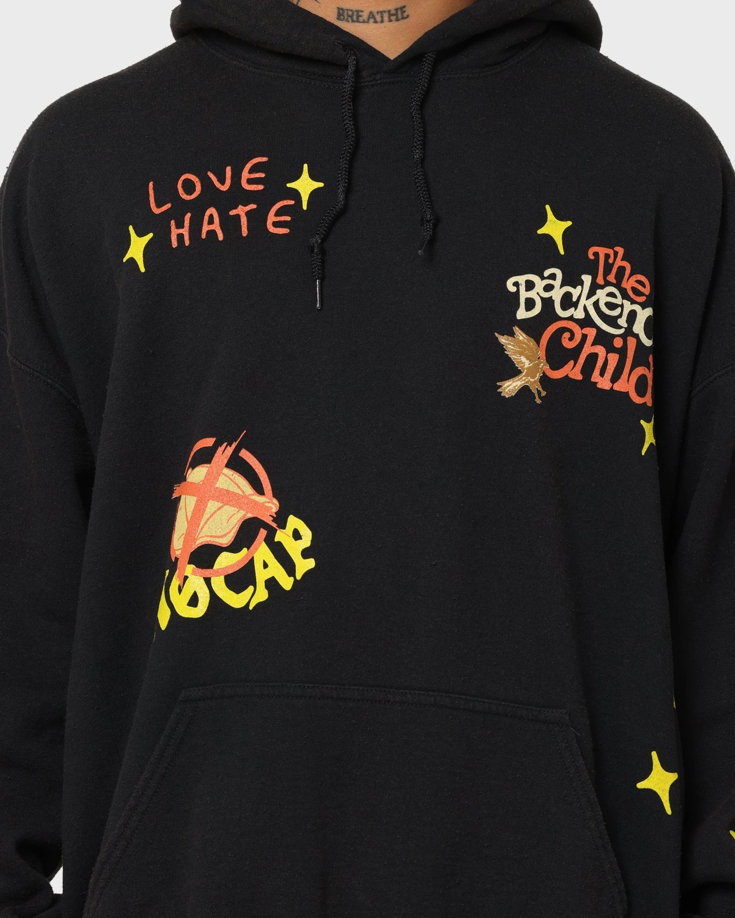 Street Ready Goat Crew All Over No Cap Vintage Hoodie Black Wash