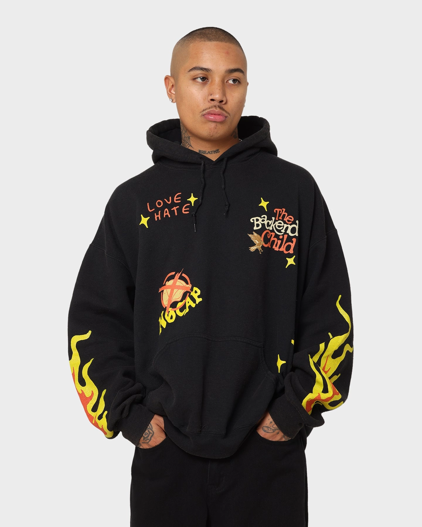 Goat Crew All Over No Cap Vintage Hoodie Black Wash Streetwear Style Stylish Warmth