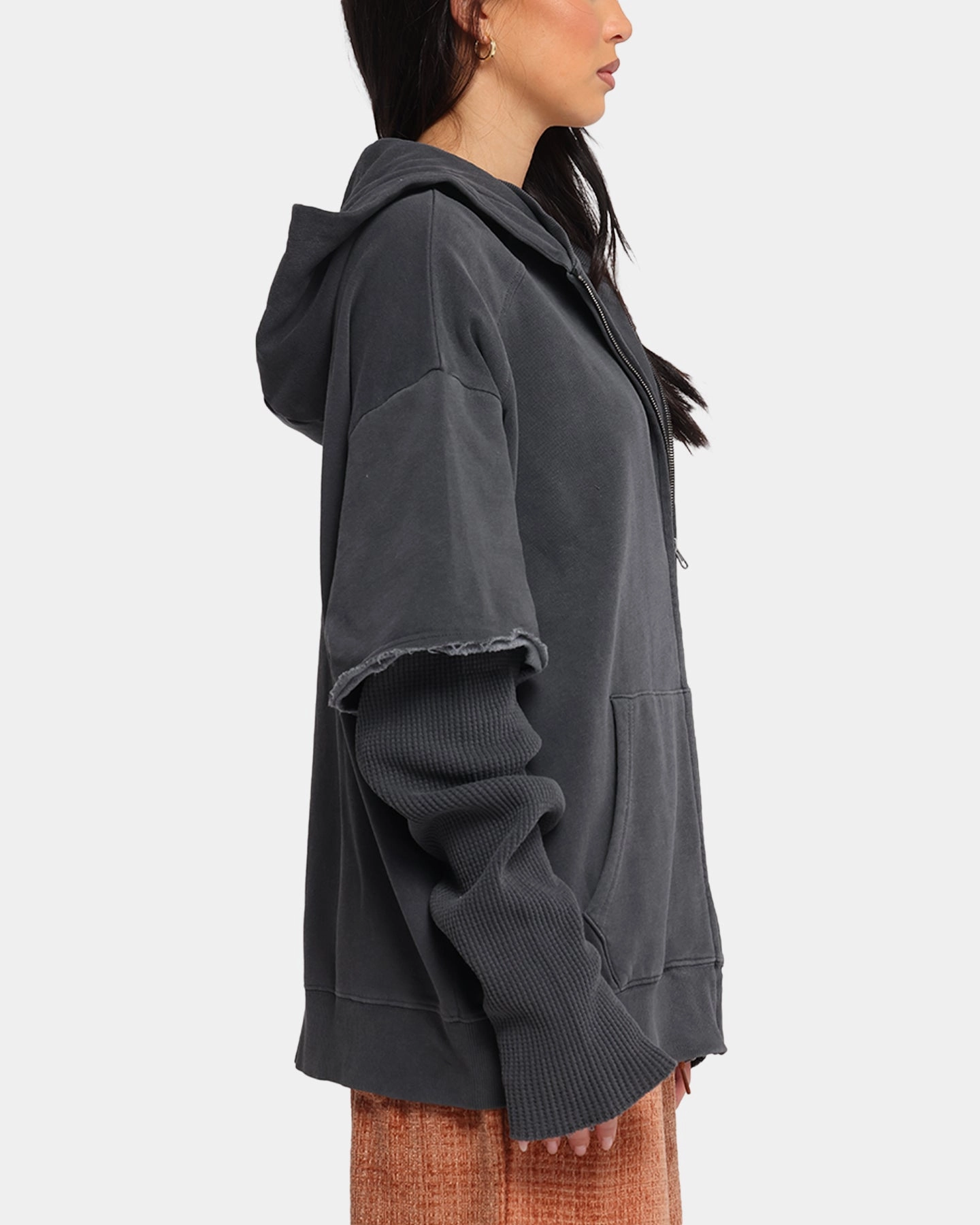 XXIII Hybrid Layered Hoodie Washed Black YKK Zipper Hardware