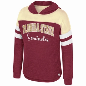 Colosseum Youth Girl's Florida State Seminoles Long Sleeve Hooded T-shirt - Garnet/Gold Durable Knitwear