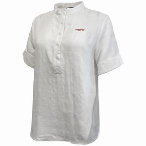 Emerson Street Women's Spear Logo Short Sleeve Woven Top - White Beachwear
