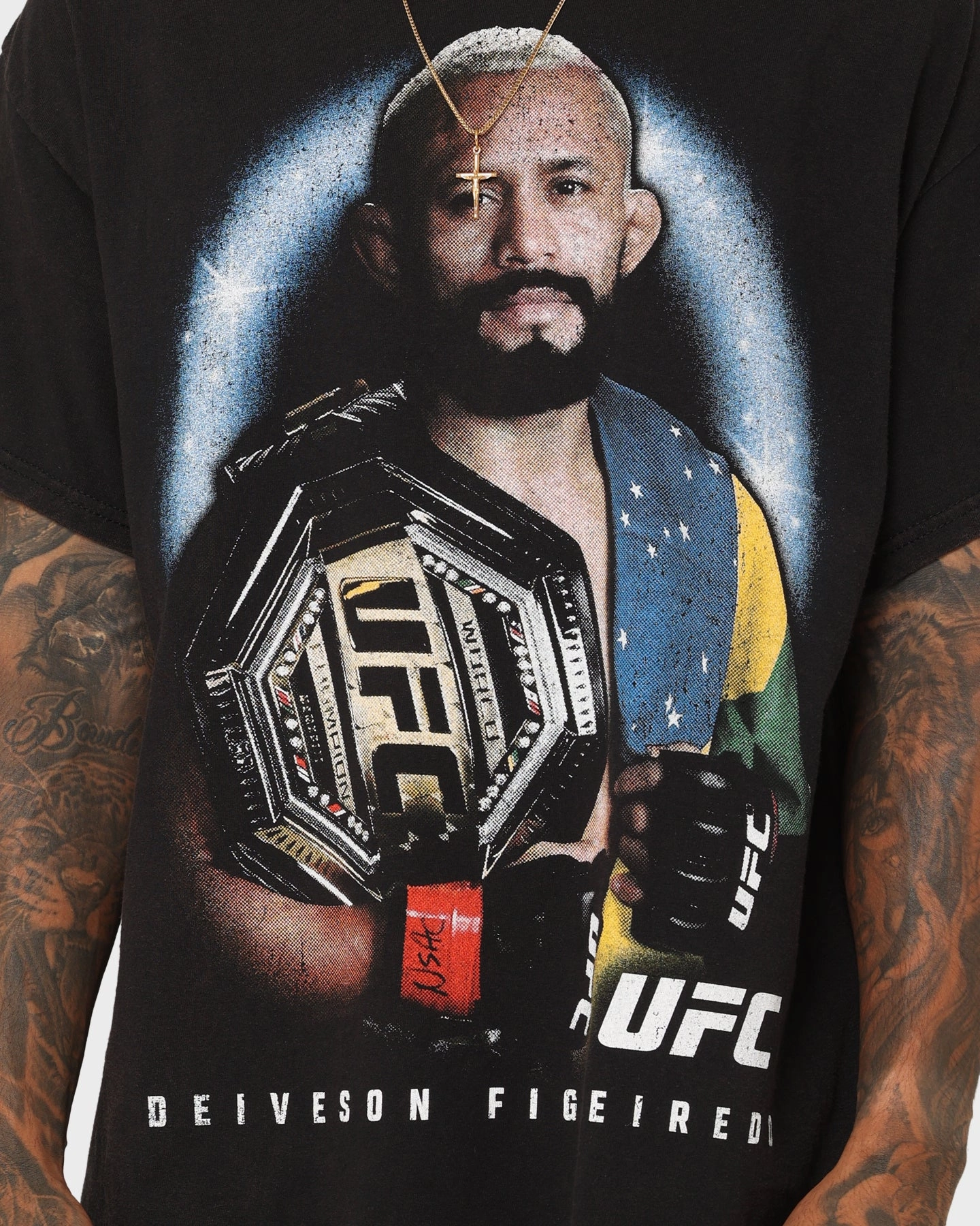 UFC By Goat Crew Deiveson Figueiredo Vintage T-Shirt Black Wash AntiStaticLining Trendy Fabric