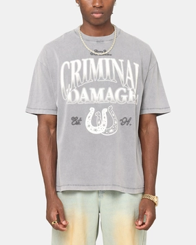Criminal Damage Horseshoe T-Shirt Washed Black Moisture Management Technology Subtle Details