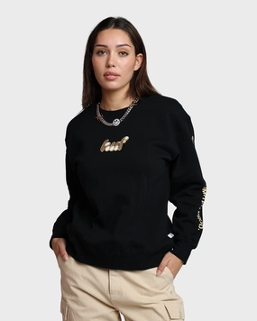 Magnetic Closure Rugged Comfort HUF Women's Italicized Crewneck Black