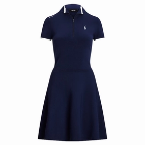 Practical-Style Ralph Lauren Viscose Blend Mock Neck Golf Dress Refined Navy/Ceramic White - SP25 Women