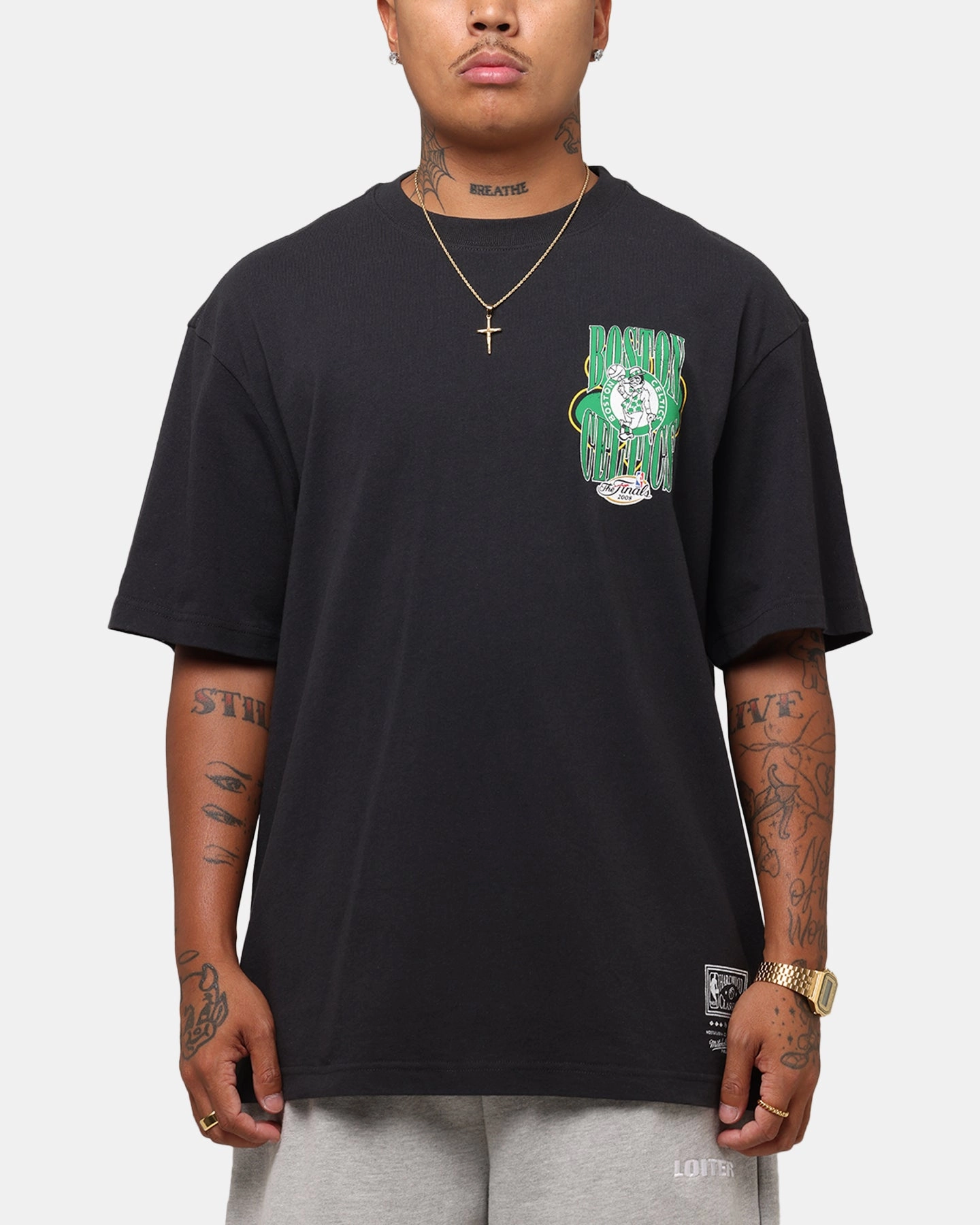 Mitchell & Ness Boston Celtics 18-Time NBA Champions T-Shirt Faded Black Quick Wear Wicking Interlock Knit