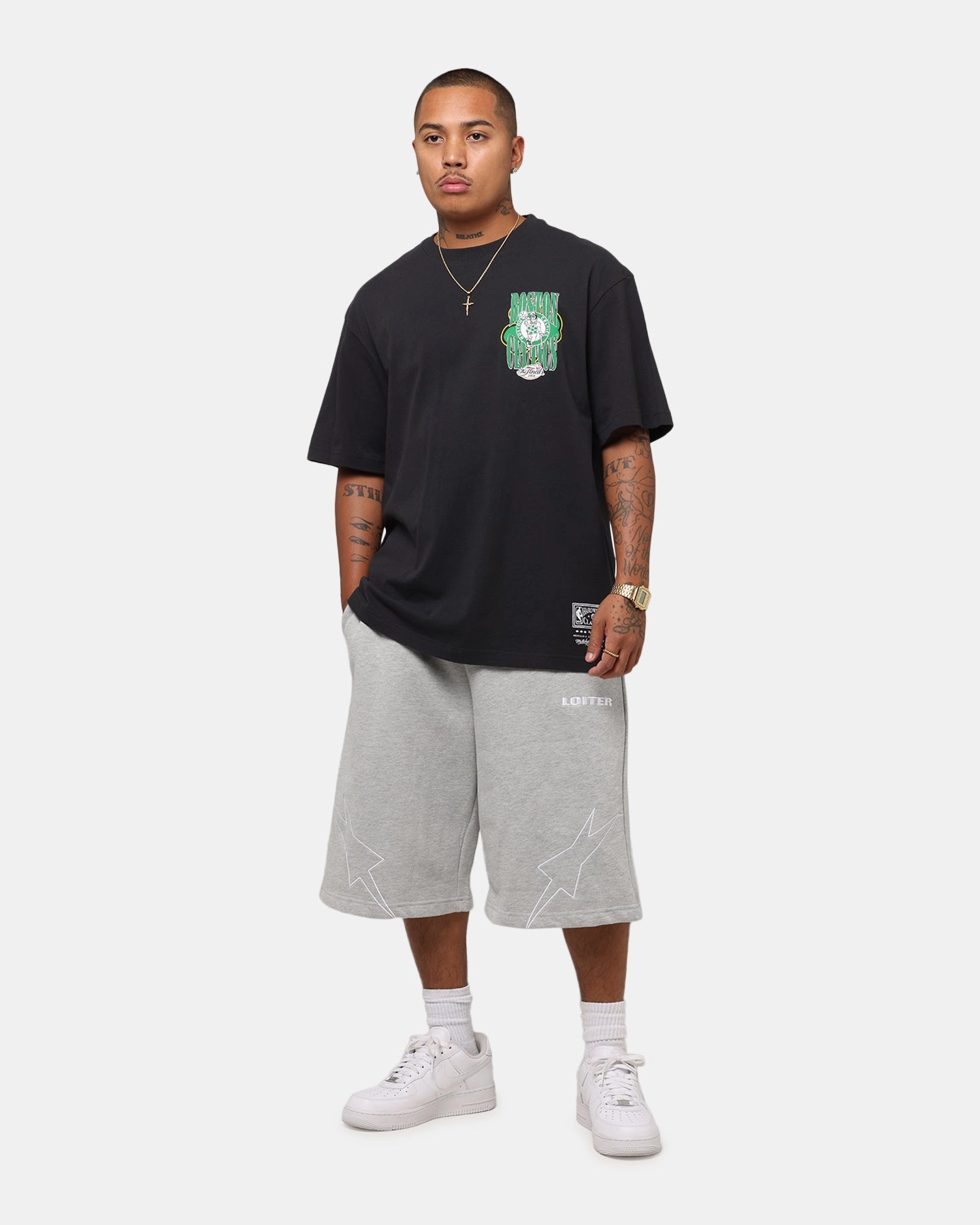 Zip Up Mitchell & Ness Boston Celtics 18-Time NBA Champions T-Shirt Faded Black