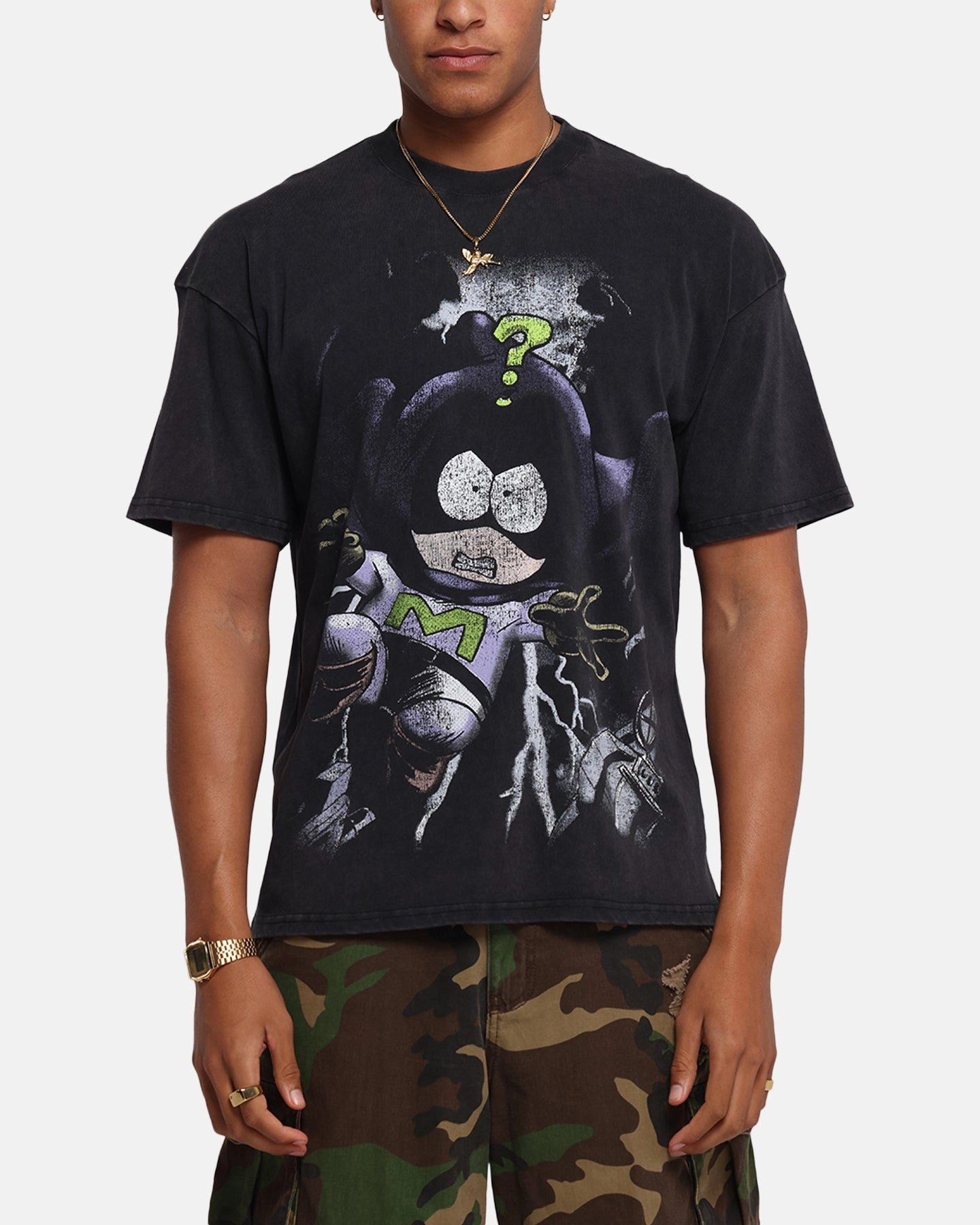 Casual Choice Wear Fresh Outfit Style 73 Studio X South Park Mysterion Vintage T-Shirt Black Acidwash