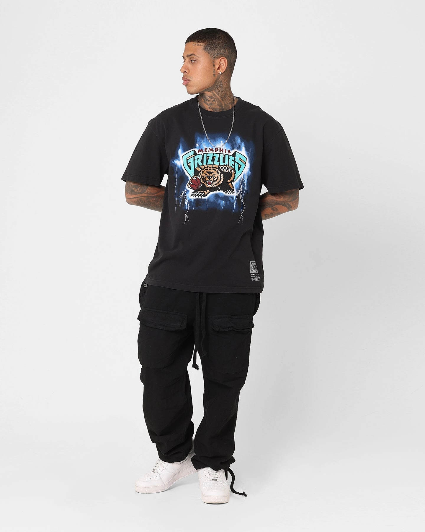 Mitchell & Ness Memphis Grizzlies Logo Lightning T-Shirt Black Durable Style brandable