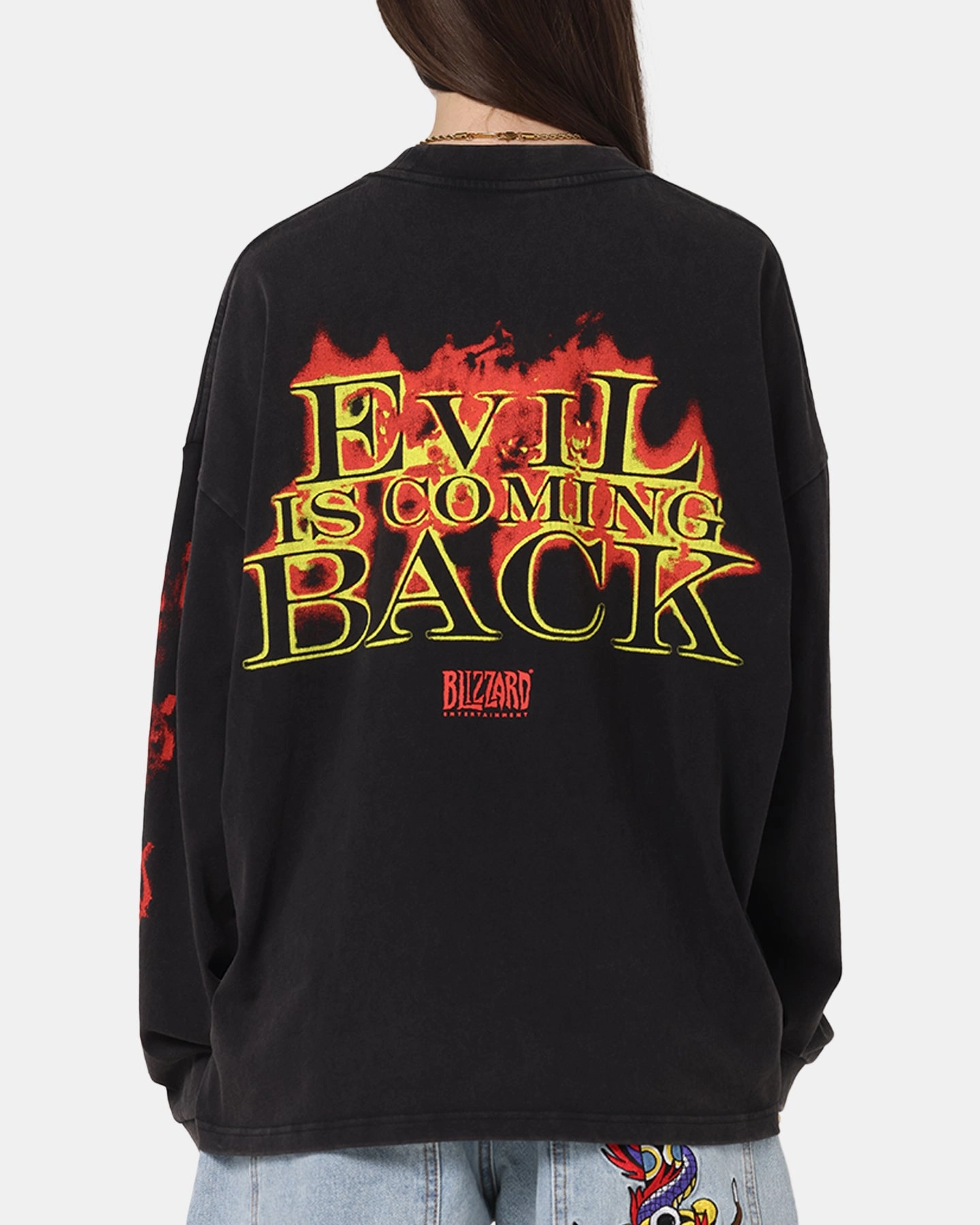 Washable fabric 73 Studio X Diablo Halloween Evil Is Coming Back Long Sleeve T-Shirt Vintage Black