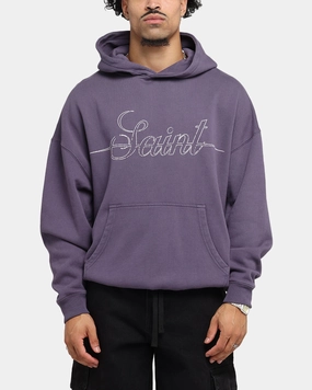 Saint Morta Cursive Boxy Hoodie Purple High Strength Thread