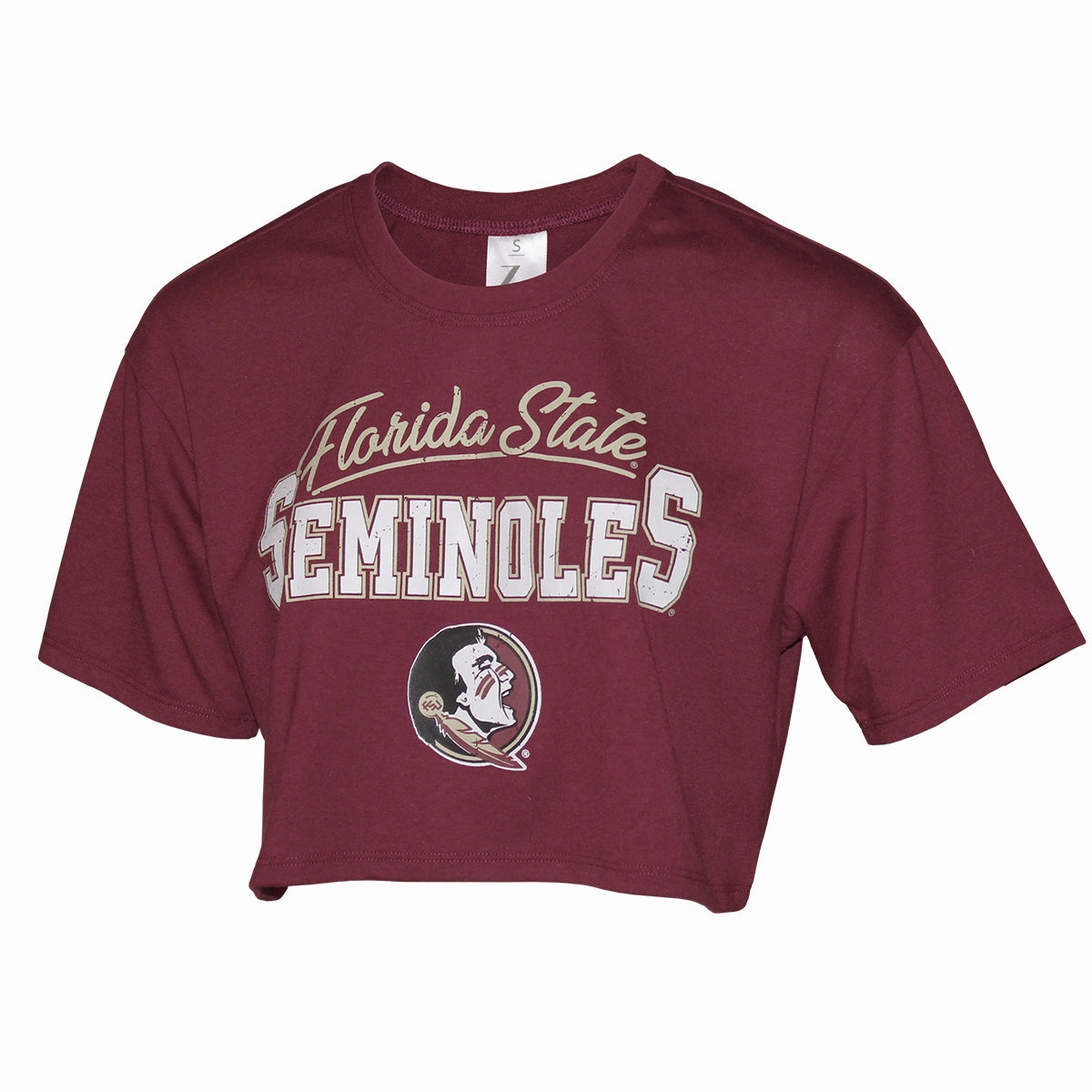 TexturedWeavePattern ZooZatz Women's Florida State Seminoles/Seminole Logo Short Sleeve Boxy Crop T-shirt - Garnet