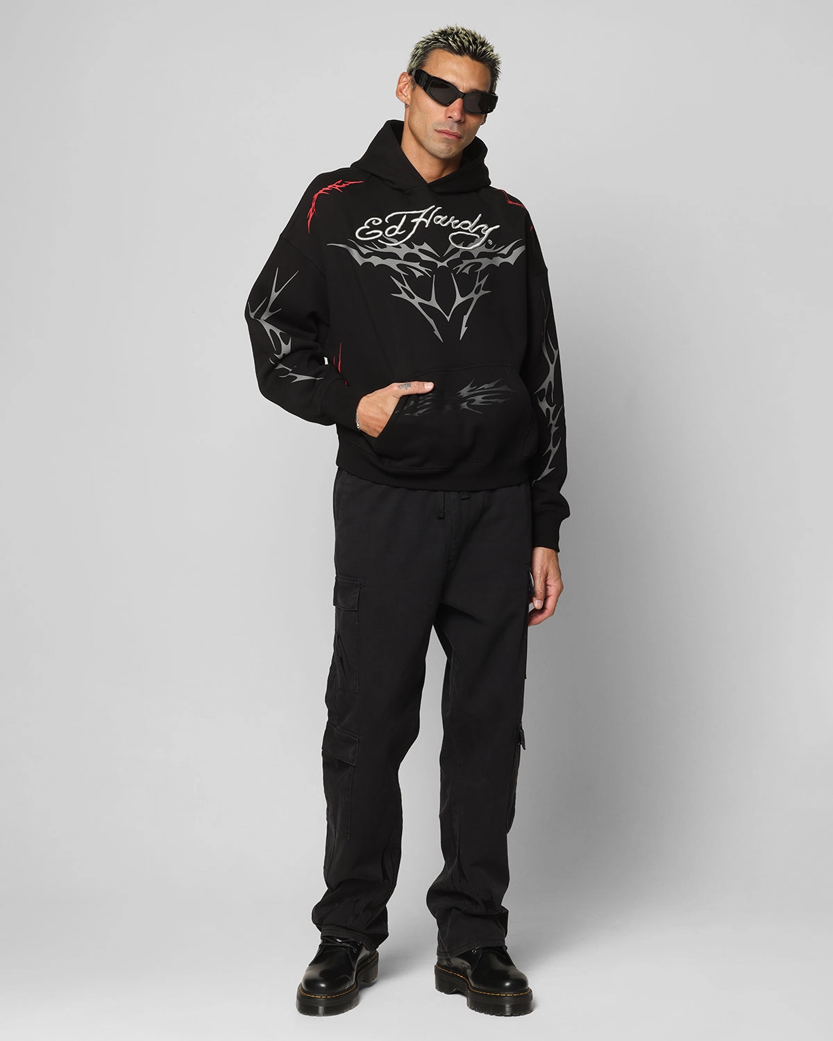 Ed Hardy Electric Cargo Pants Washed Black Sport Performance