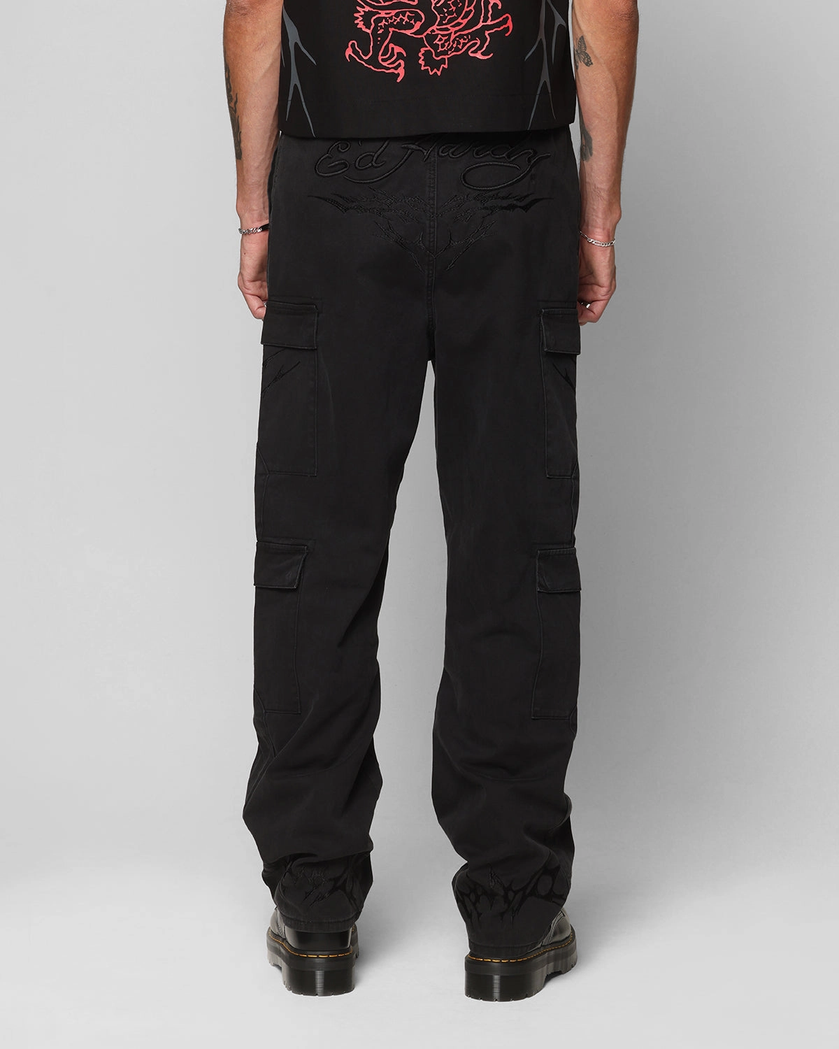Laser cut Ed Hardy Electric Cargo Pants Washed Black