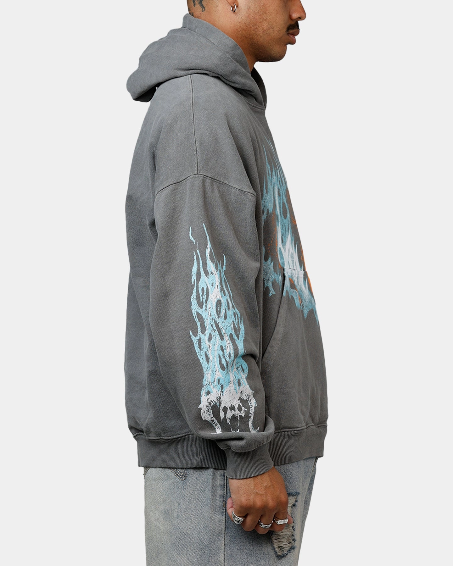 American Thrift X Lord Of The Rings The Balrog Premium Hoodie Washed Charcoal Patchwork Tights