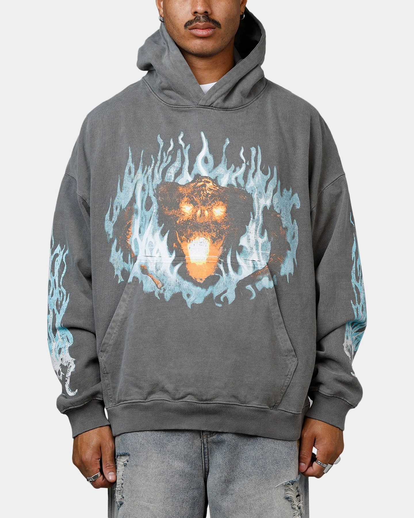 American Thrift X Lord Of The Rings The Balrog Premium Hoodie Washed Charcoal Participate