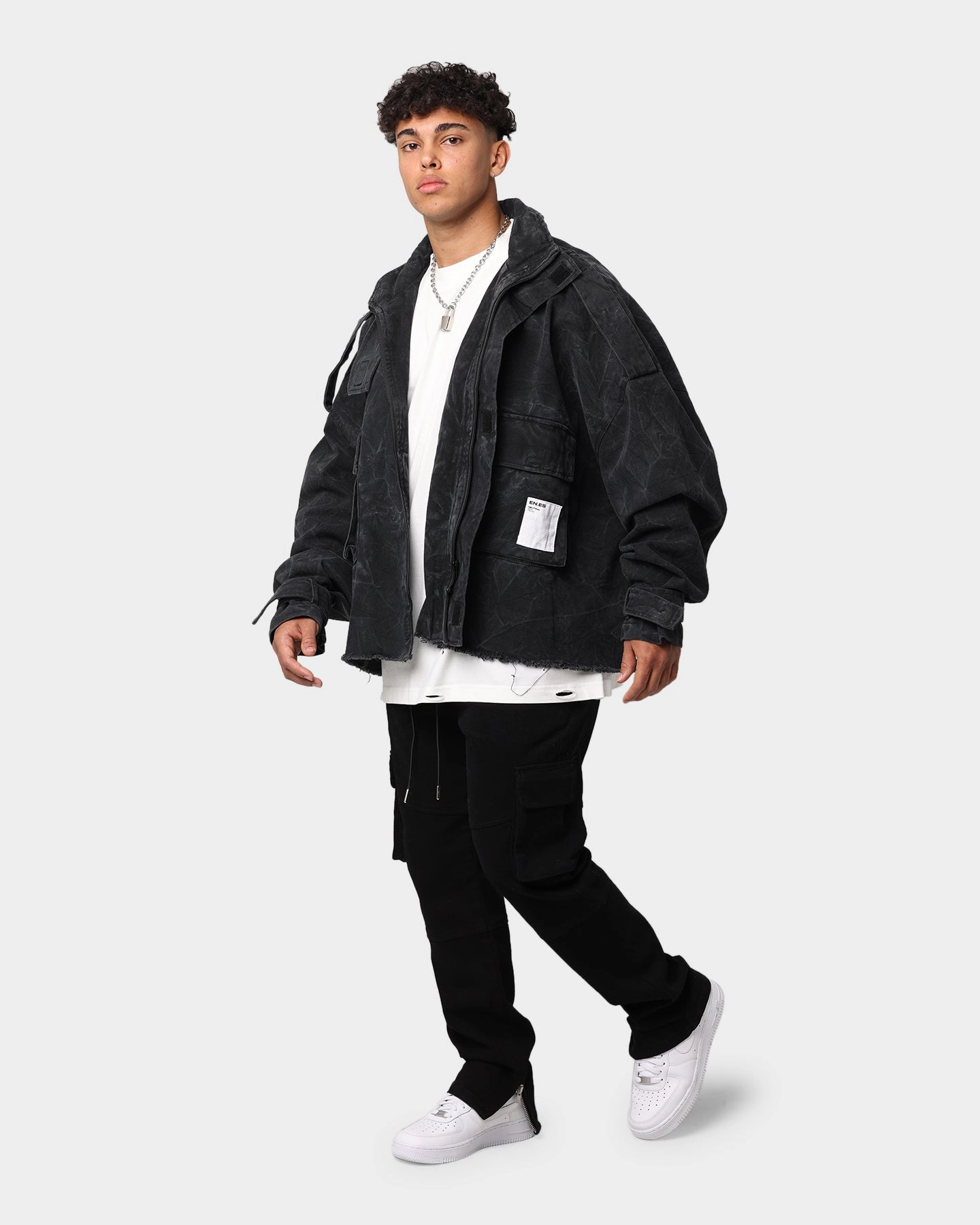 Warning EN ES Division Cargo Jacket Black