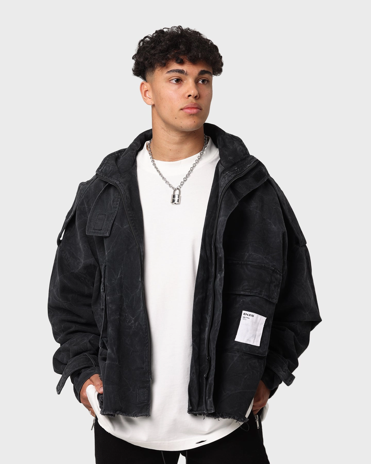 Windproof Jacket Fashion Finish EN ES Division Cargo Jacket Black