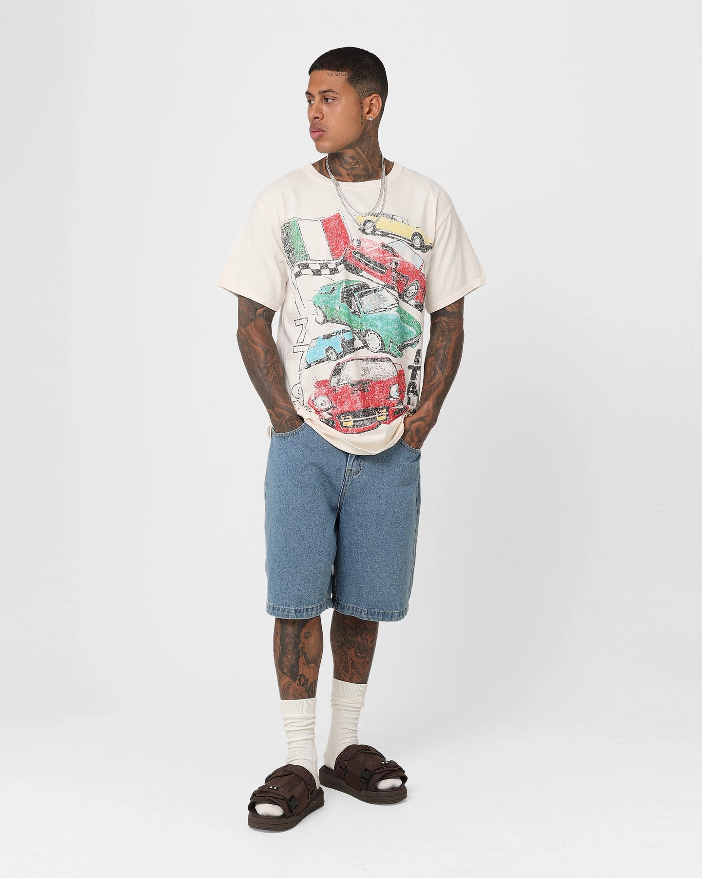 Teenager fashion Lightweight Layer American Thrift Bella Macchine Vintage T-Shirt Off White