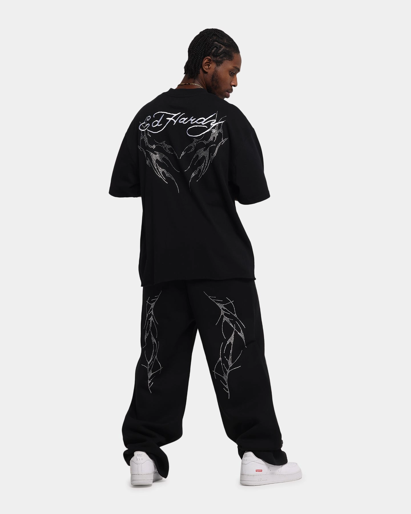 Scoop neck Ed Hardy Techno Rhinestone T-Shirt Black