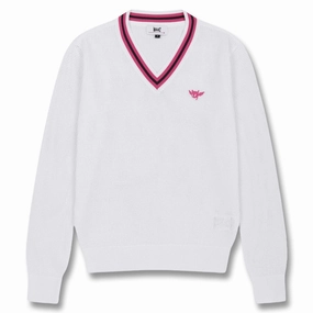 WAAC Mesh V-Neck Golf Sweater White - FW24 Women Weather Adaptive Ventilation