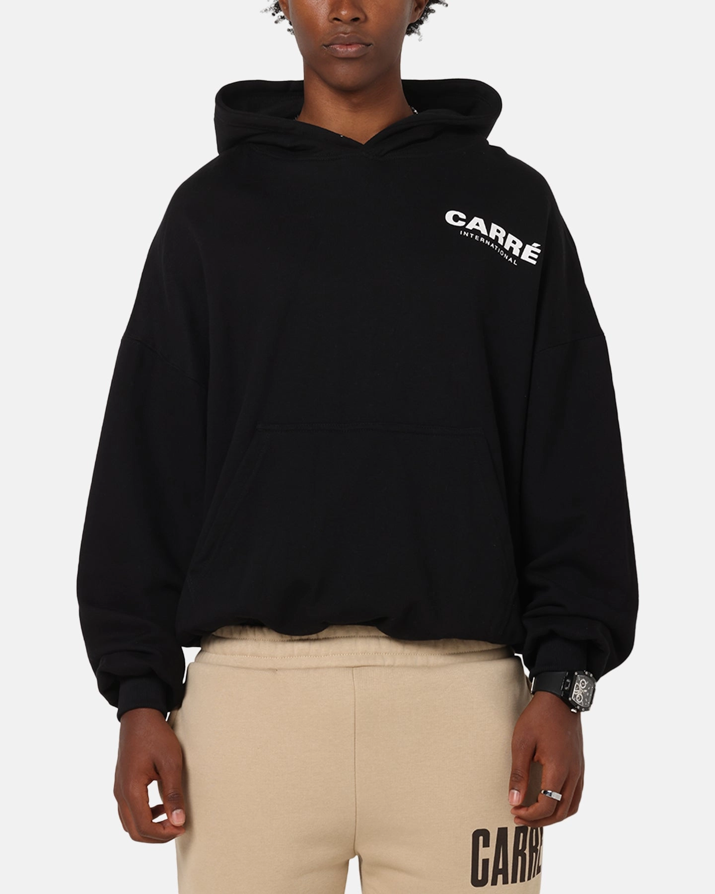 Laser Cut Edges standard sized Carre International Hoodie Black