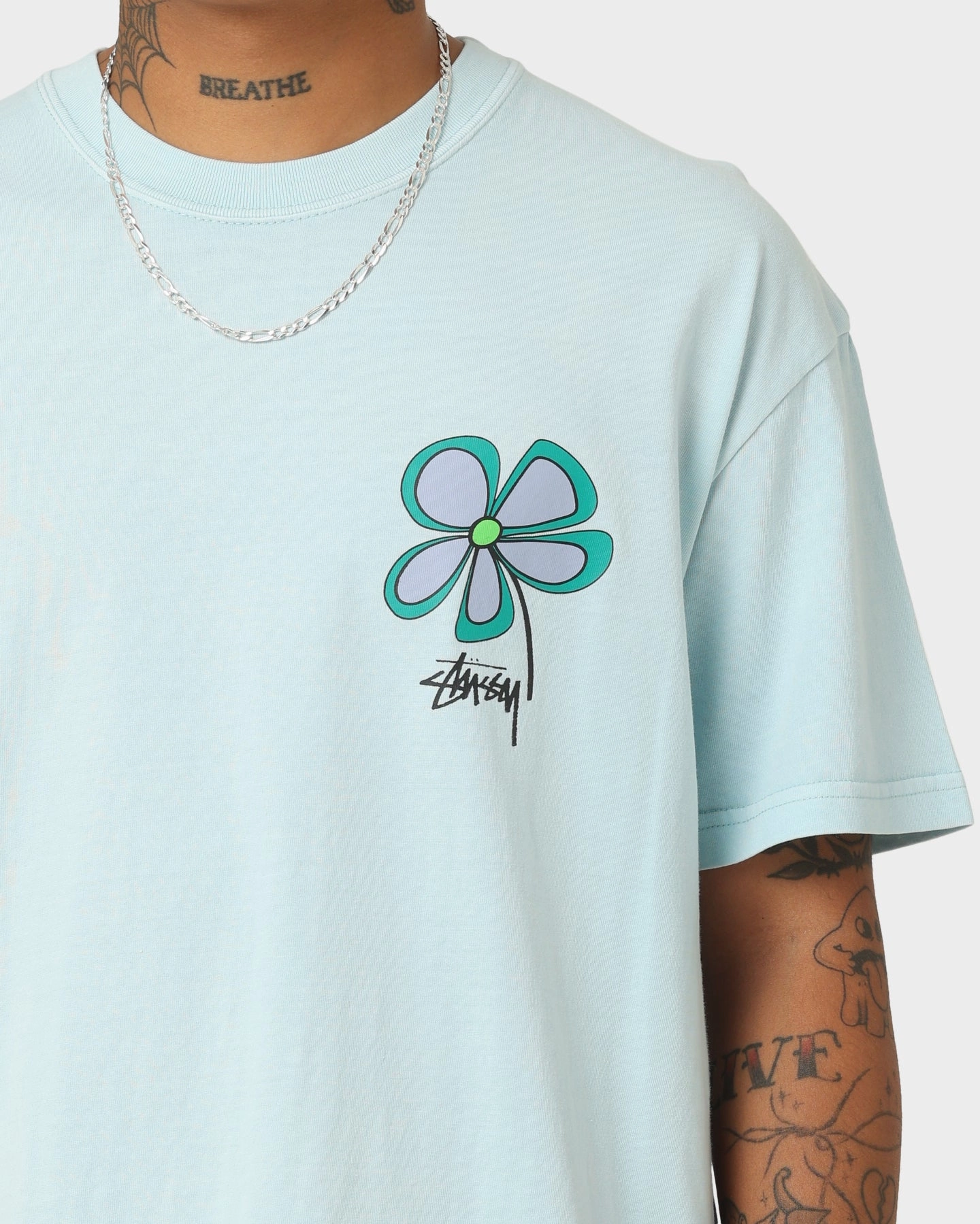 Stussy Flower 50-50 T-Shirt Pigment Light Blue SunProtectionFabric