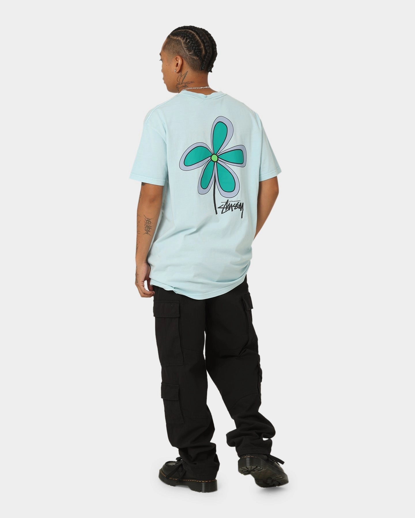 Stussy Flower 50-50 T-Shirt Pigment Light Blue Light Trend Layering Essential