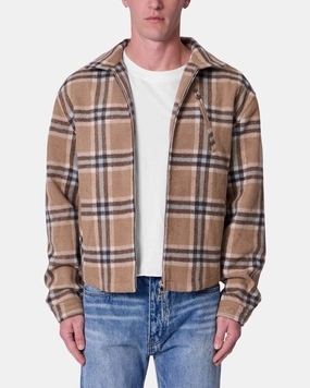 MNML Plaid Flannel Front Zip Jacket Brown/Cream TapedSeams
