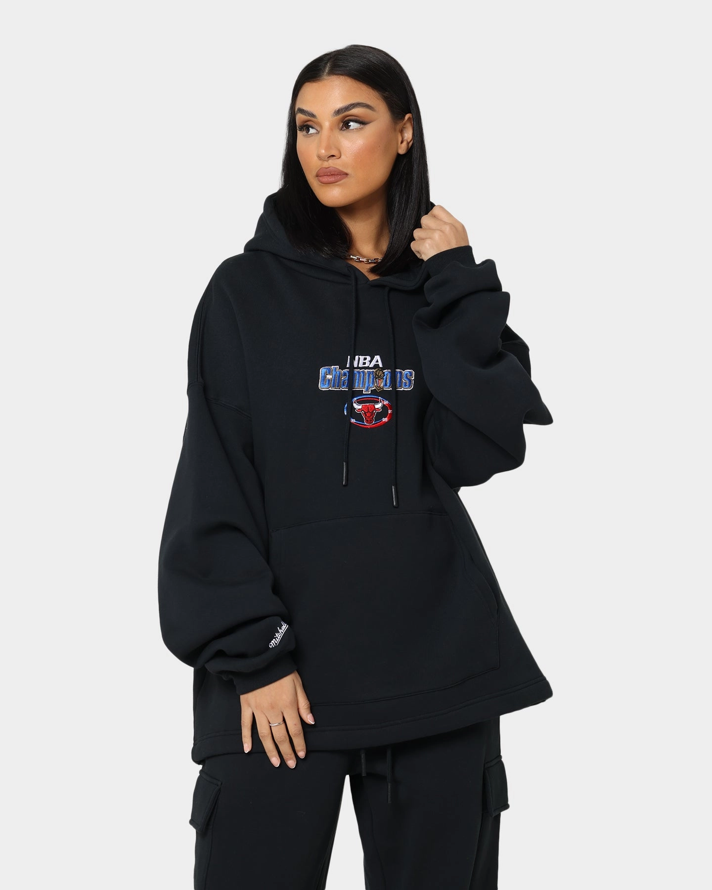 vintage Detachable Hood Mitchell & Ness Chicago Bulls Anniversary Hoodie Faded Black