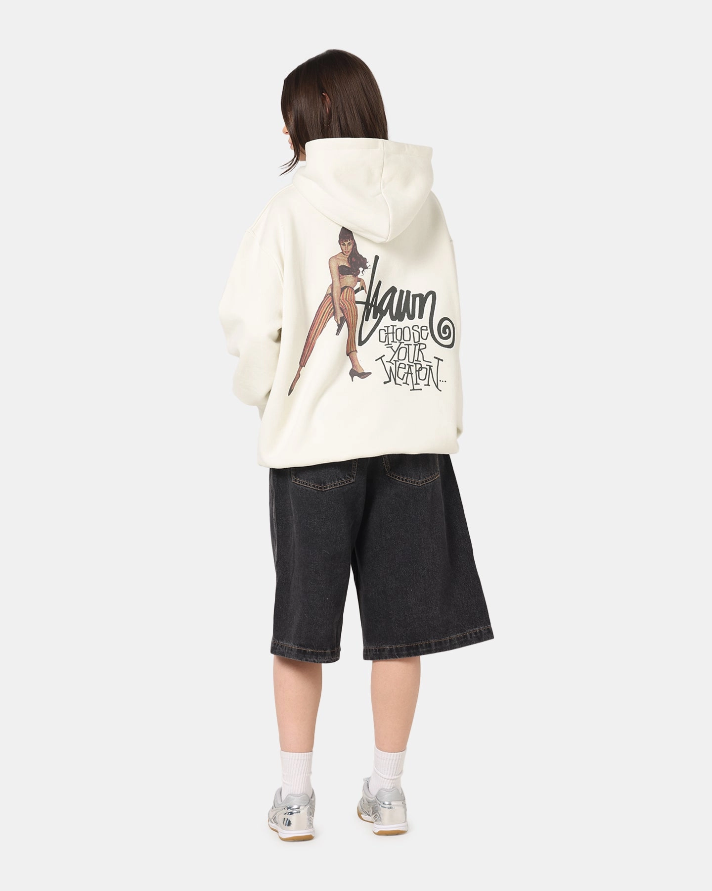 S Double Choose Your Weapon Hoodie Washed White Windproof Construction Philanthropy