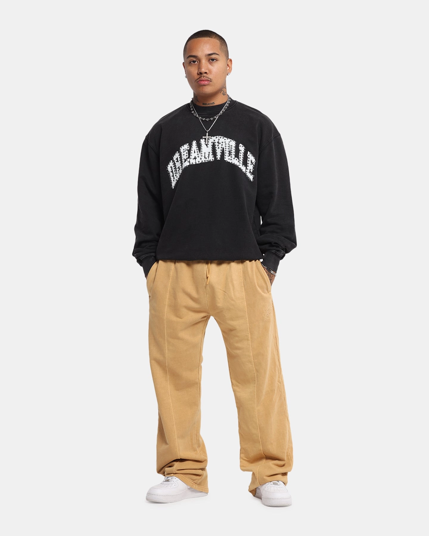 Houndstooth Print Dreamville Stars Crewneck Black