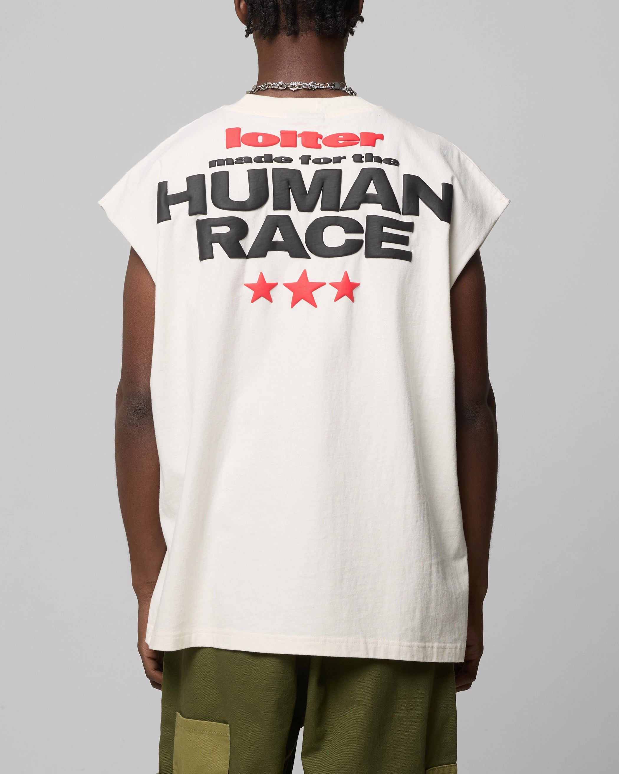 Loiter Celestial Muscle T-Shirt Off White FlexibleCollarOptions Stretch Jersey Knit