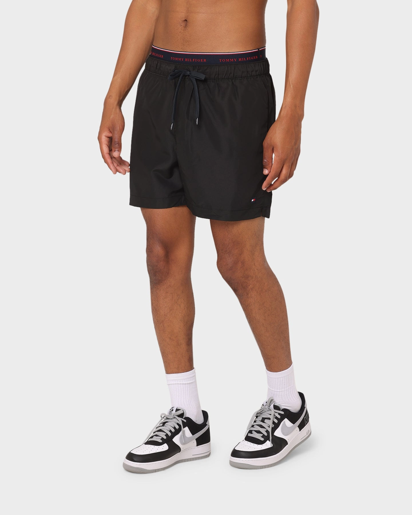 Tommy Hilfiger Logoline Drawstring Swim Shorts Black Multi Pocket Functionality Luxury Brand
