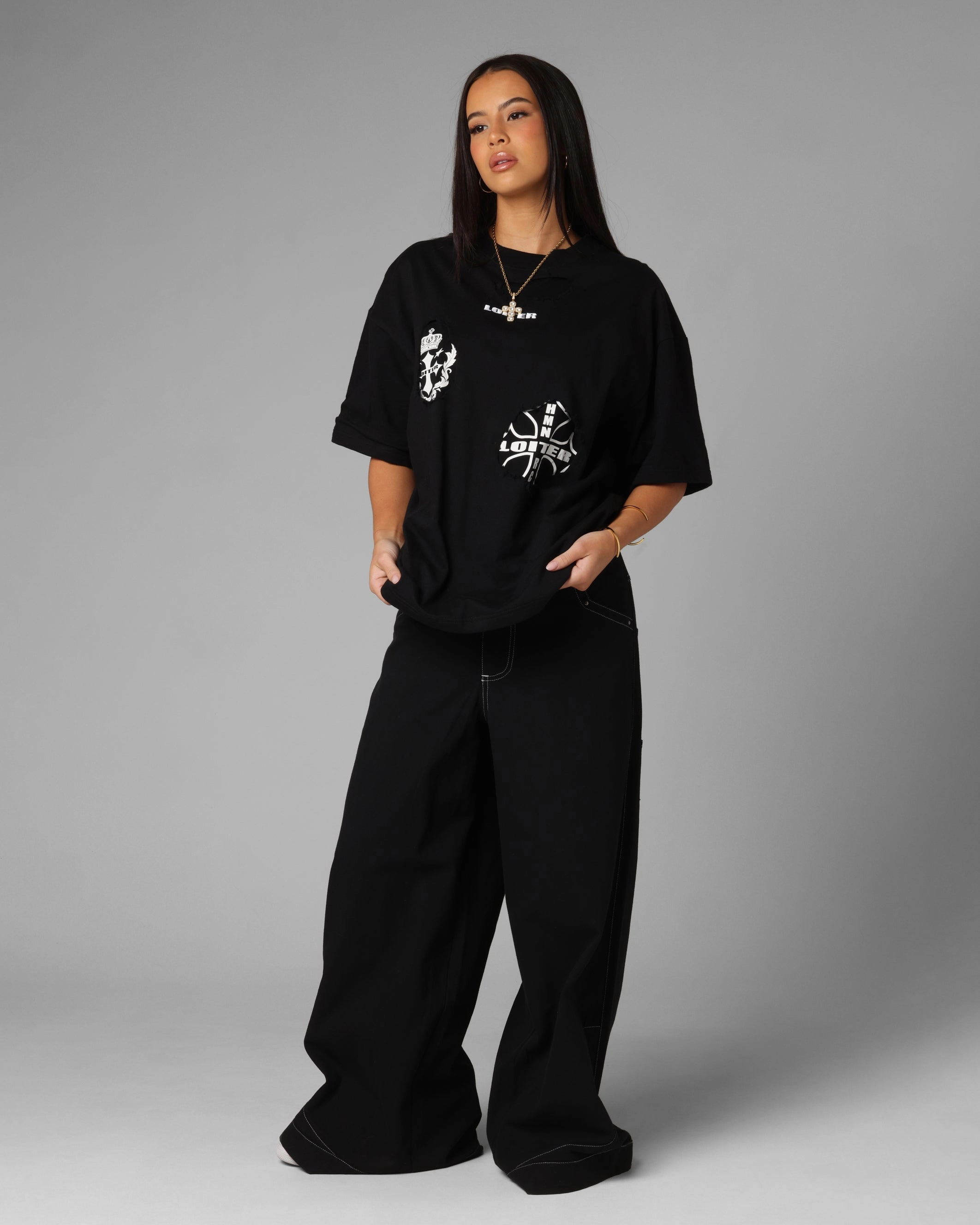 Loiter Destruction T-Shirt Black Wash Lightweight Wear