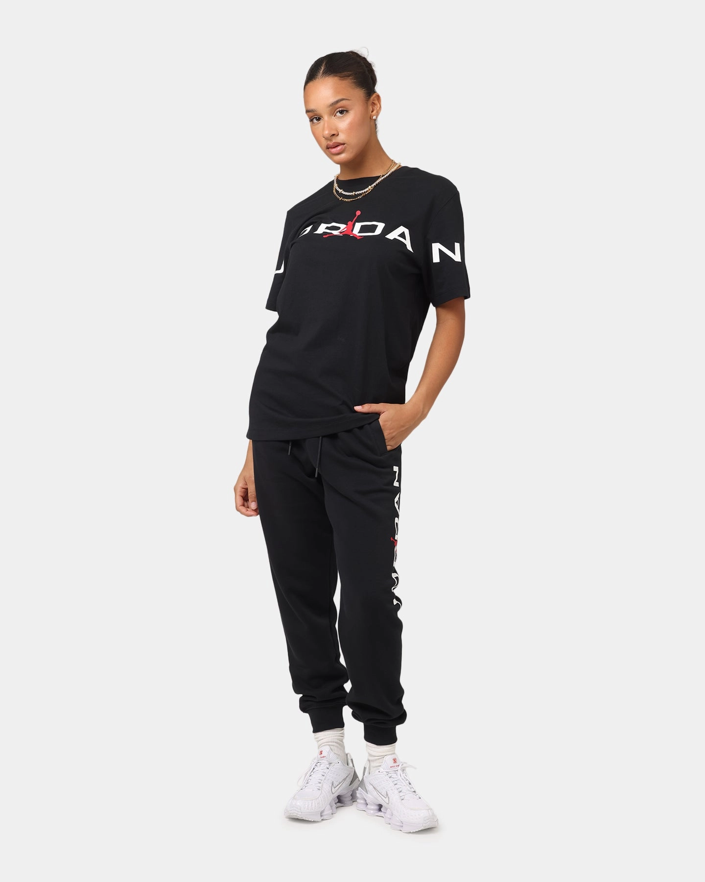 Fun and Comfortable Jordan Air Stretch Crewneck T-Shirt Black/White