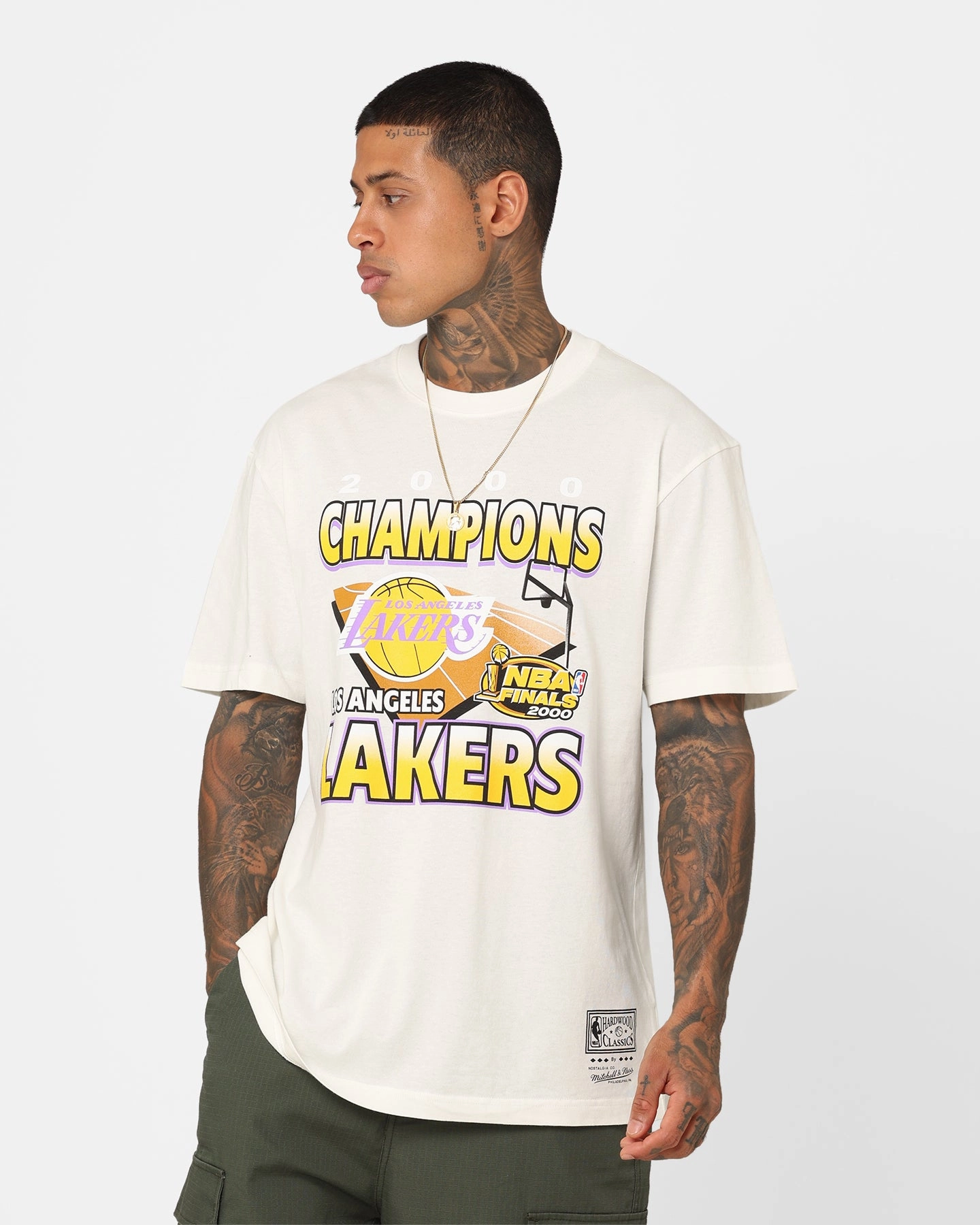 Mitchell & Ness Los Angeles Lakers On Court T-Shirt Vintage White Yarn Dyed Fabric