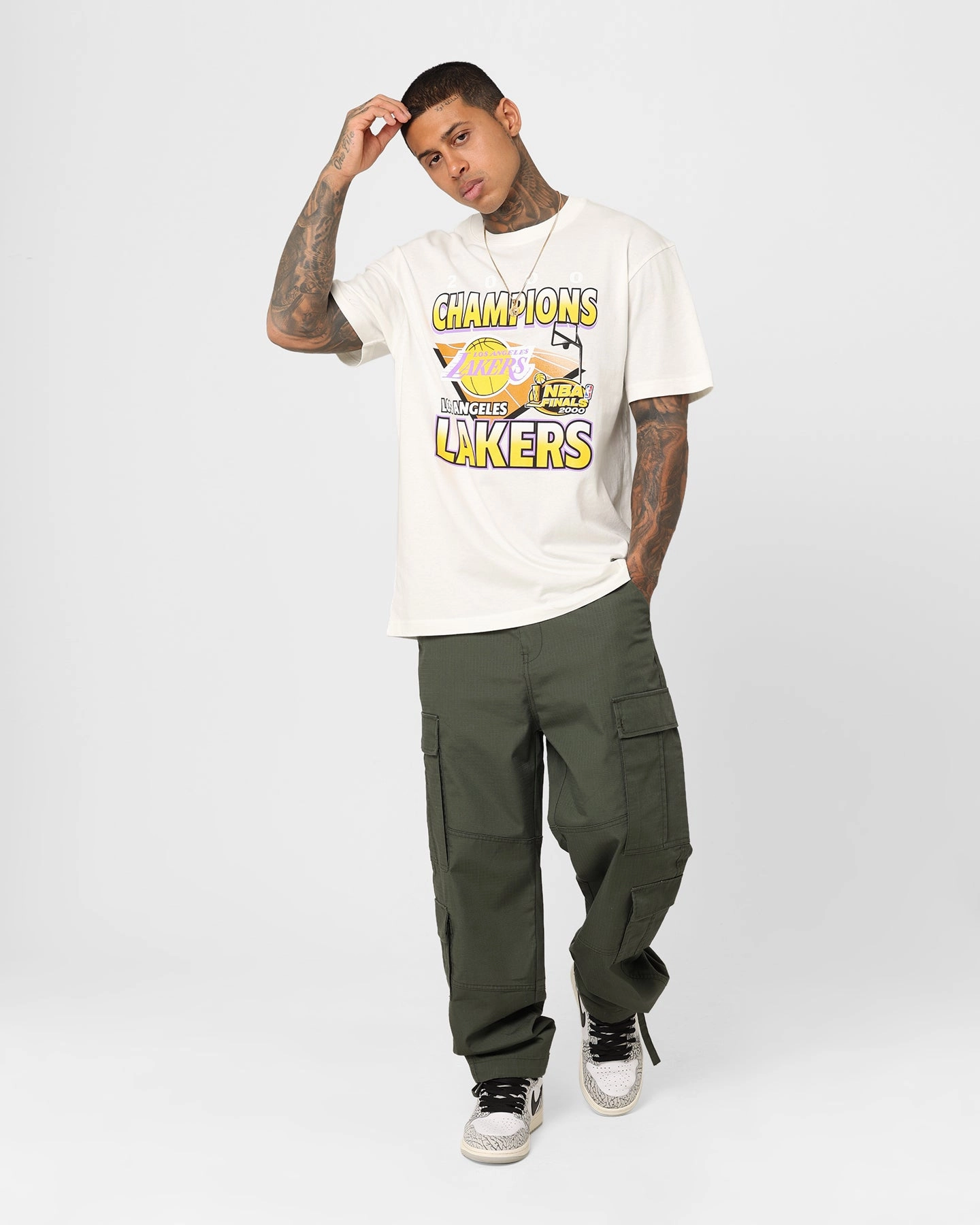 Mitchell & Ness Los Angeles Lakers On Court T-Shirt Vintage White Wrinkle Resistant OdorResistantTechnology