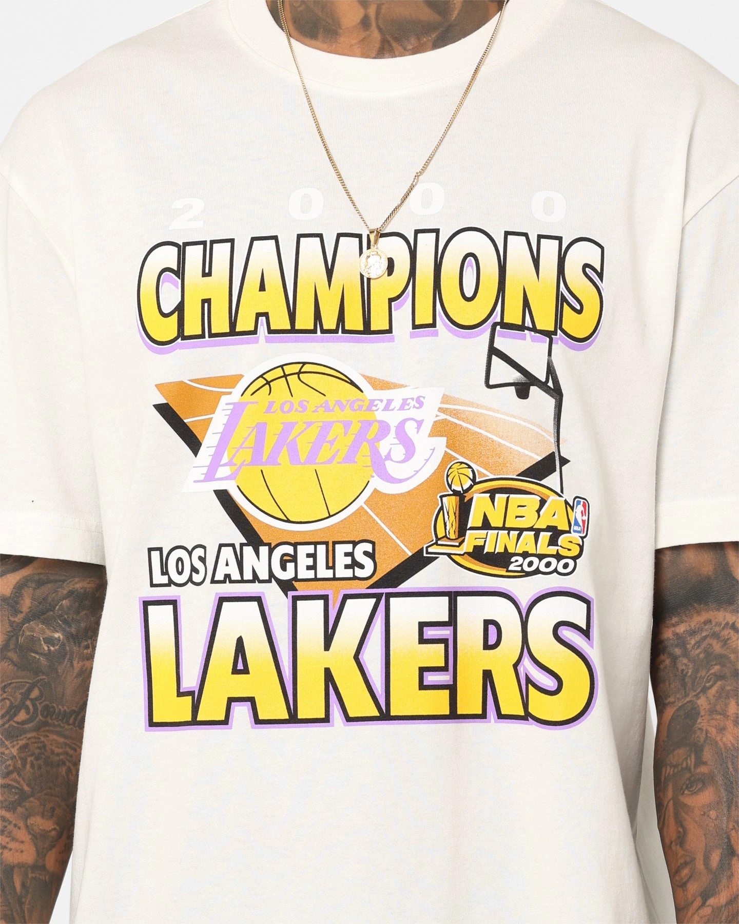 Mitchell & Ness Los Angeles Lakers On Court T-Shirt Vintage White Pilling Resistant Finish